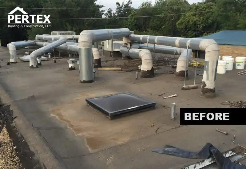 Before photo of worn commercial roof Dallas Texas