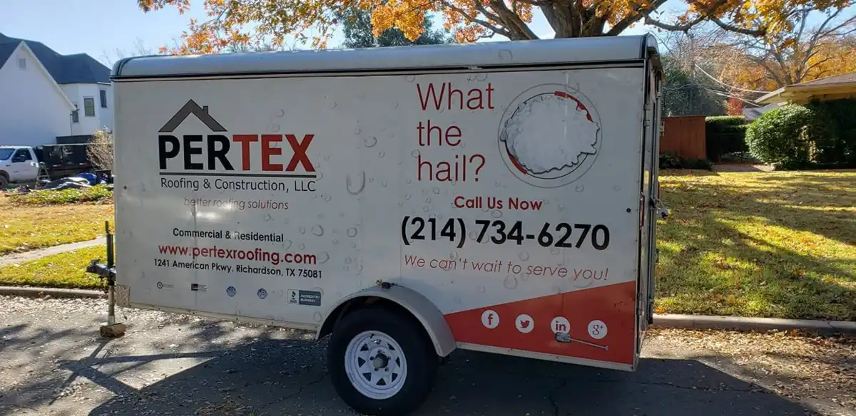 PERTEX wrapped trailer with What the hail branding